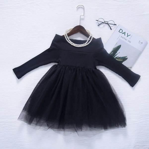 

baby girl dress princess kid dresses cute new knit long sleeves gauze dress autumn patchwork black tulle bubble skirt, Red;yellow