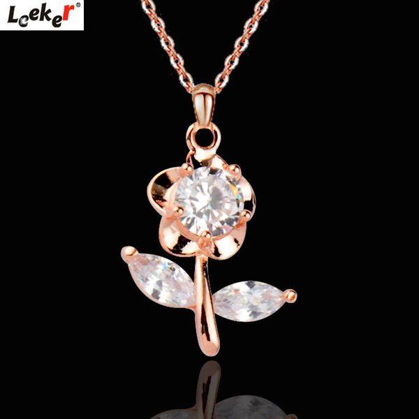 

leeker small rhinestone flower pendant necklace choker link chain for women necklace accessories jewelry 082 lk8, Silver