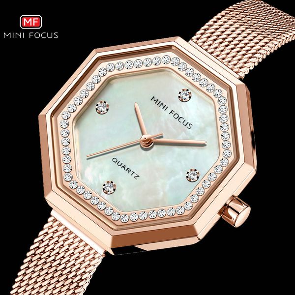 

minifocus 2020 new women watches fashion quartz analog clock stainless steel strap brand luxury crystal lady watch, Slivery;brown