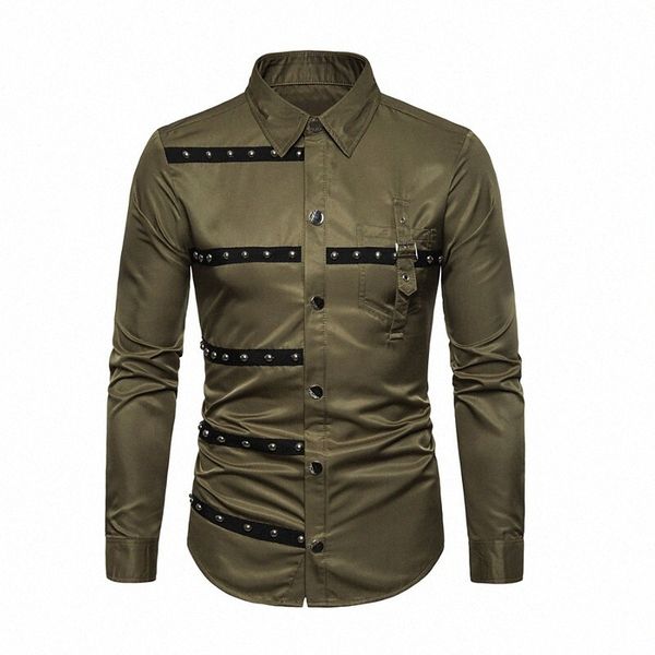 

men's shirt non-printing solid colored button down collar daily club long sleeve basic punk & gothic black wine army green 03w7#, White;black