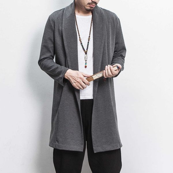 

autumn and winter new chinese style casual lapel windbreaker fashion large men's knitted cardigan, Tan;black