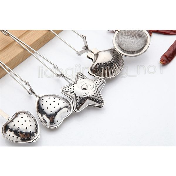 

seasoning 6styles stainless steel tea spoon infuser star shell oval round heart shape strainer teaware dda606