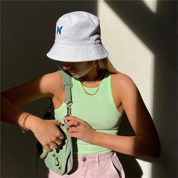 

wide brim hats fashion printed fishman hat women casual sunscreen white cap foldable beach bucket street headwear, Blue;gray