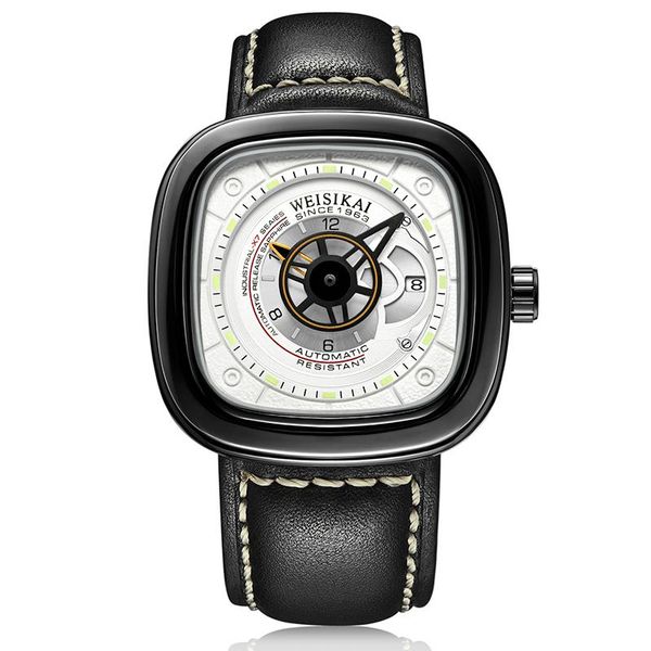 

weisikai горячая распродажа мода роскошные квадратные мужские часы matic matic mechanical tourbillon часы скелет большой циферблат водонепро, Silver