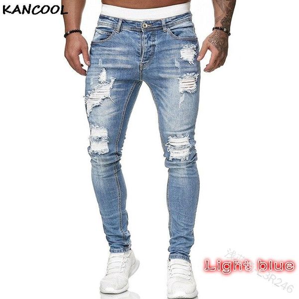 

men's jeans sweatpants hole pants casual summer autumn male ripped skinny trousers slim biker outwears, Blue