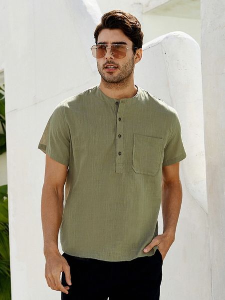

men half button patched pocket shirt a5gc#, White;black