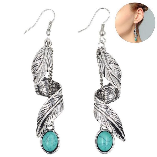 

bohemian women fringed statement hook earrings leaves fashion blue stone women drop dangle earring jewelry1, Silver