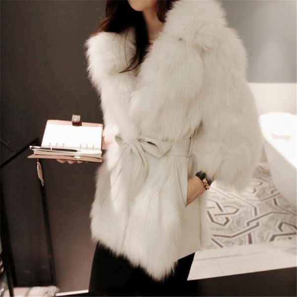 Меховое пальто Женщины зимний теплый кардиган с меховой пальто жилет белый плюс размер длинный из искусственной меховой куртки женский корейский пушистый пальто Teddy 201110