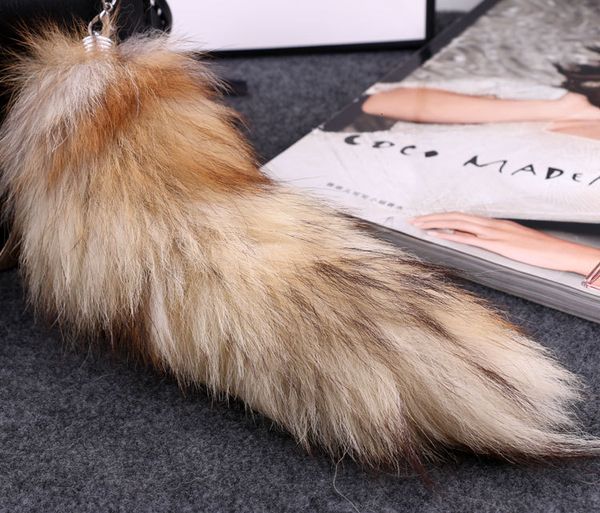 

plush keyring fur fluffy fox tail key chains for women handbag car keychain pendant accessories, Silver