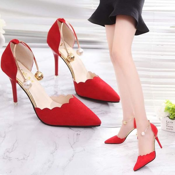 

temperament high heels pointed wild thin heels single shoes sweet pearl middle hollow women's shoes elegant pumps 5 cm/8cm, Black