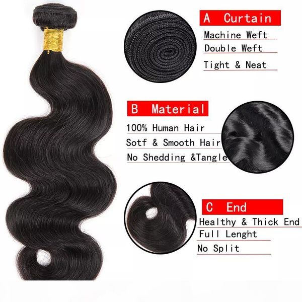 

body wave brazilian virgin human hair bundles with closure natural black 7a grade unprocessed human hair extensions wholesale