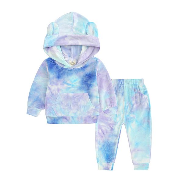 

ins infant children clothing two pieces set tie dyed velvet long sleeve hoodie trousers kids new fashion winter outfits 5 colours lababy42, White
