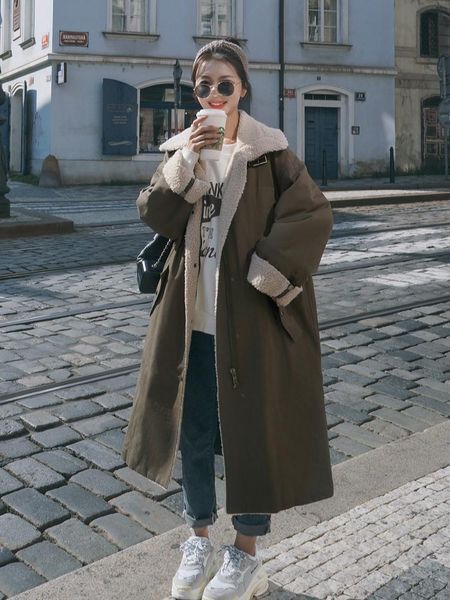 

2020 winter england style long women's cotton parka loose casual straight jacket thick and warm female puffer coat, Black