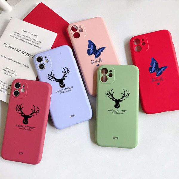 

for 2021 new 12 butterfly suitable mobile phone cartoon painted deer head imitation liquid silicone lovers shell tide