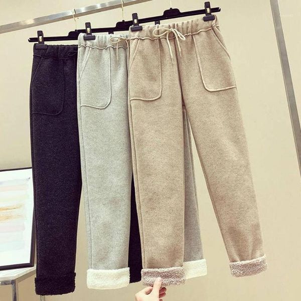 

fashion women pant winter thick cashmere pants solid winter keep warm pocket casual women trousers plus size harem pants 20201, Black;white