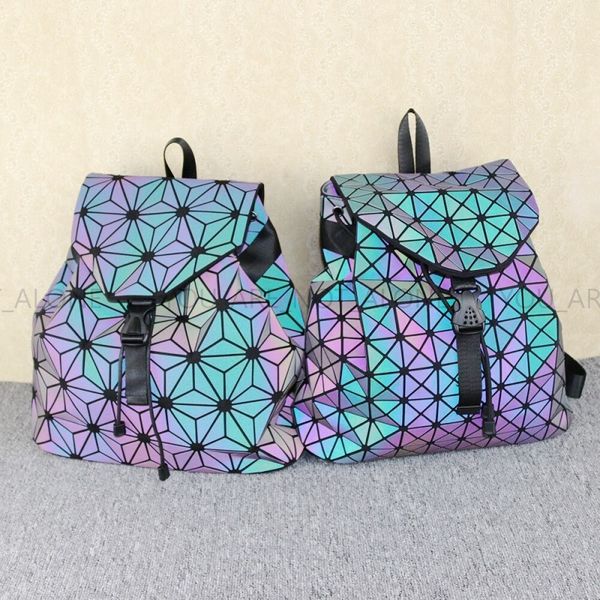 

geometric rhombic luminous color changing laser backpack shoulder bag folding student school bags for teenager girl women lovers