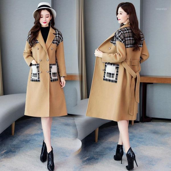 

fashionable wild woolen coat female 2020 autumn and winter new korean temperament bandage long windbreaker jacket ladies f22791, Black