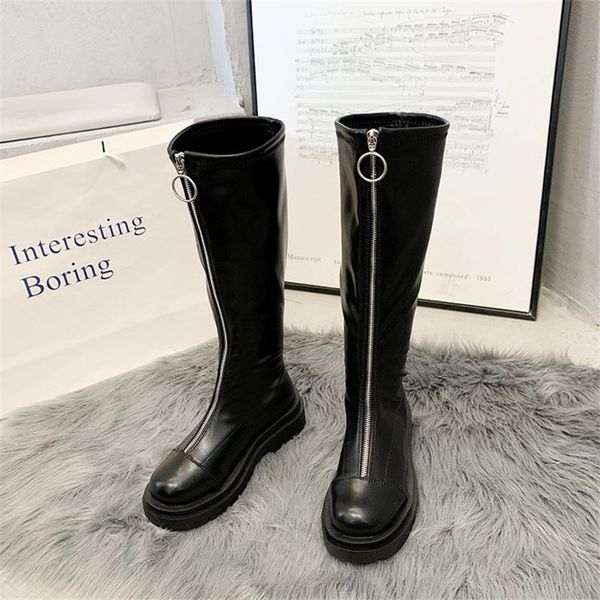 

2021 new girl style knees leather black autumn brown fall six inches high riding boots pmcv