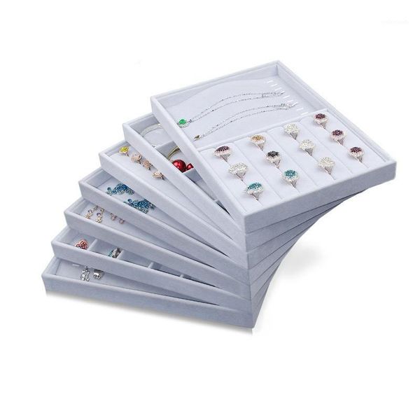 

large gray velvet jewelry tray jewelry display holder bracelet ring earring jade pendan box case storage organizer ysumi1, Pink;blue