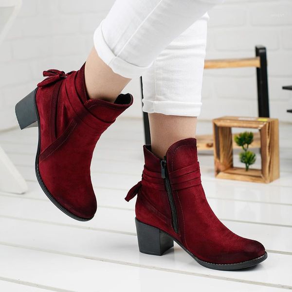 

boots ayakland 8422-832 suede maroon 6cm heel women shoes1, Black
