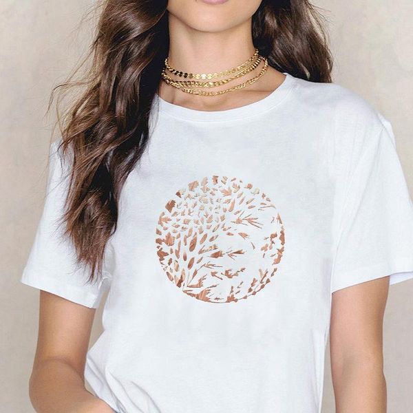 

glitter t-shirt women bronze leaf print t-shirt women harajuku graphic t-shirt streetwear women, White