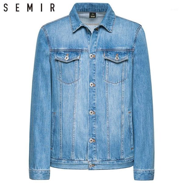 

semir denim jackets men coat dark blue casual teens denim jacket cotton turn-down collar long sleeve bomber jackets1, Black;brown