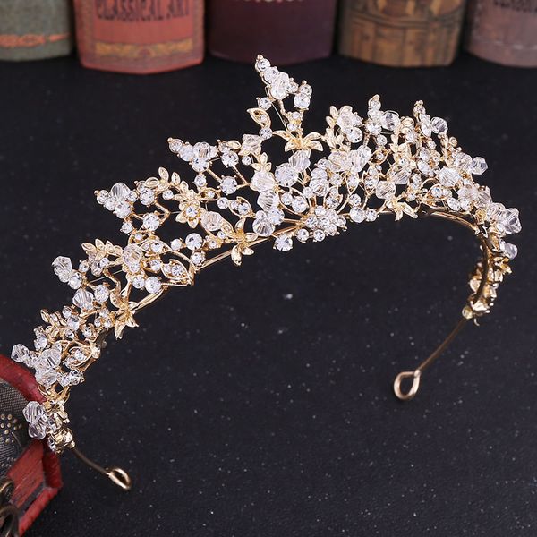 

gold silver color crystal and beads baroque tiaras wedding crown bridal headband for women bride prom hair accessories j0121, Slivery;golden