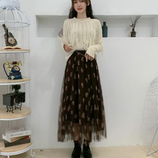 

skirts 2021 autumn& winter korean elastic tight waist thin sweet love peach women pleated skirt high long, Black