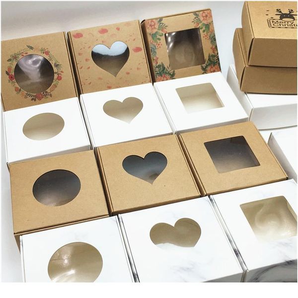 

24 pcs pvc window christmas candy brown gift packaging box for wedding\\candy\\crafts\\cake\\handmade soap packing gi bbyvfn