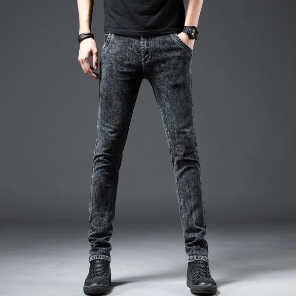 

men's jeans 2021 arrival denim straight full length pants with high elasticity slim man fashion mid-waist men, Blue