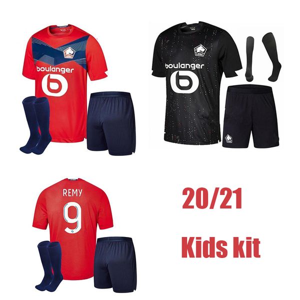 

with socks 2020 2021 lille osc soccer jerseys kids kits remy fonte bamba yazici football shirt 20 21 lille olympique 75th jikone uniform, Black