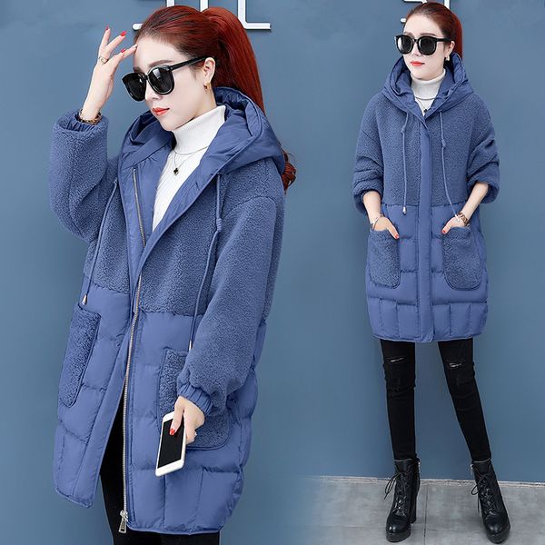 

2021 new with hood down winter coat solid thicken outerwear korean woman 3xl plus size jackets, Black