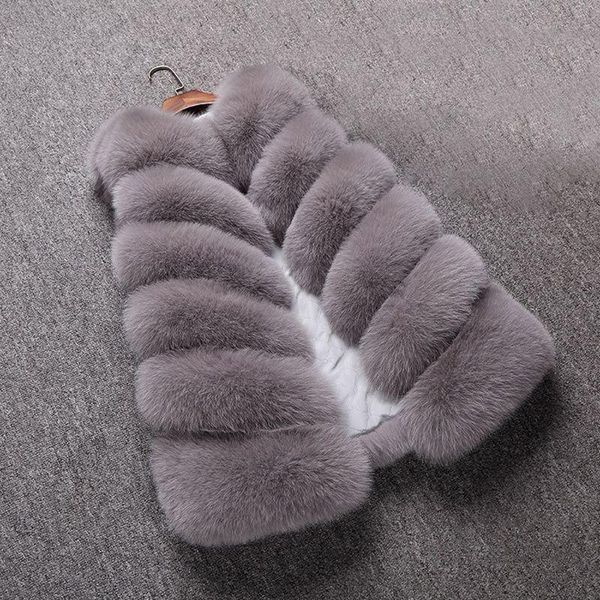

slim plus size faux fur solid women fashion casual warm v-neck sleeveless faux fur vest female winter coat jacket feminino, Black