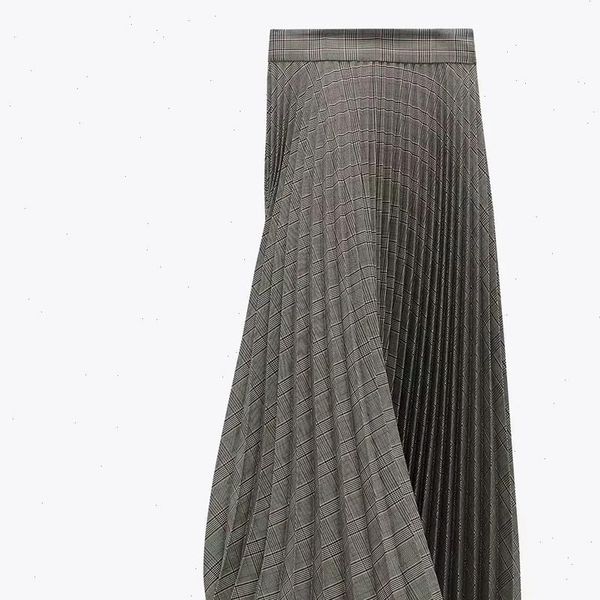 

za women pleated check skirt beige a line midi skirt with invisible side zip fastening high quality, Black