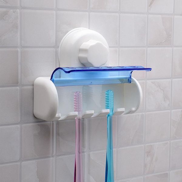 

bath accessory set plastic dust-proof toothbrush holder bathroom kitchen family suction cups wall stand hook 5 racks