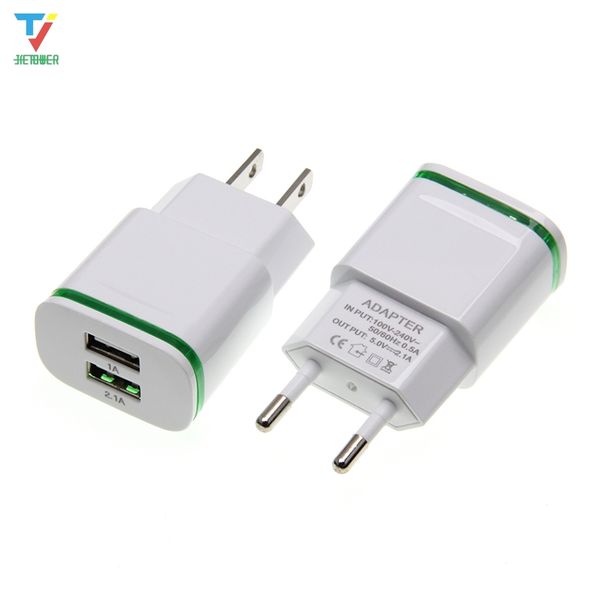 2 порта USB Зарядные адаптеры зарядных устройств EU US Plug Светодиодные преобразователи Настенные настенные зарядки для iPhone 6 7 iPad Samsung Зарядное устройство 30 шт.