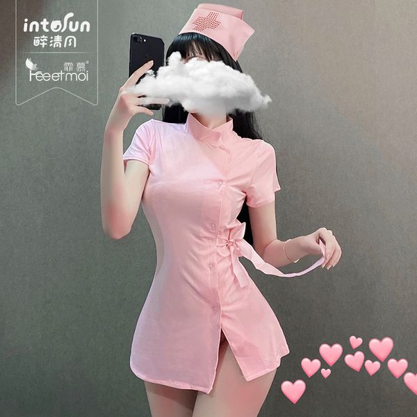 

feimu underwear short sleeve nurse dress super coquettish uniform temptation pajamas passion suit sao 7027, Red;black