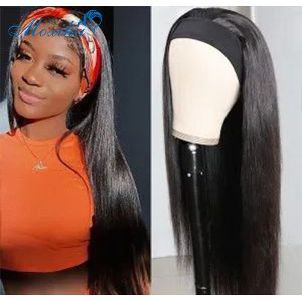 

headband wig human hair wigs for black women remy moxika hair 150 headband wig peruvian hair wigs straight human wigs f wmtfxo, Black;brown