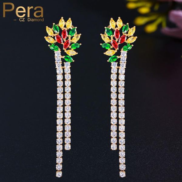 

pera temperament long colorful flower dangling cubic zirconia yellow gold wedding drop earring for women party jewelry gift e618, Silver