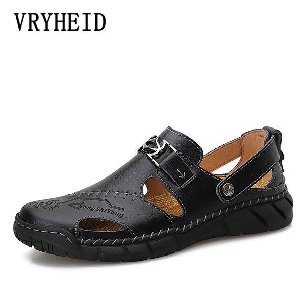 

vryheid big size 38-50 new summer men sandals 2020 leisure beach men casual shoes genuine leather the men's sandals t200420, Black