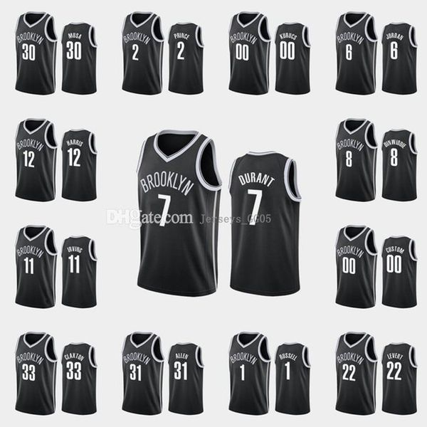 

brooklyn nets men kyrie irving kevin durant jarrett allen caris levert deandre jor dan abc women black custom 2020 icon jersey, Black;red