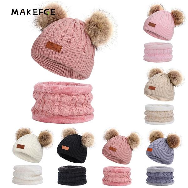

hair accessories 2021 cute toddler kids girl&boy baby infant winter warm crochet hats keep set hat scarf, Slivery;white