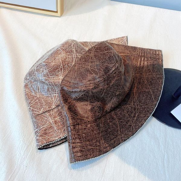 

202011-xxormohui autumn spring crackle rhinestone chain fashion pu street bucket cap women leisure fishermen hat, Blue;gray