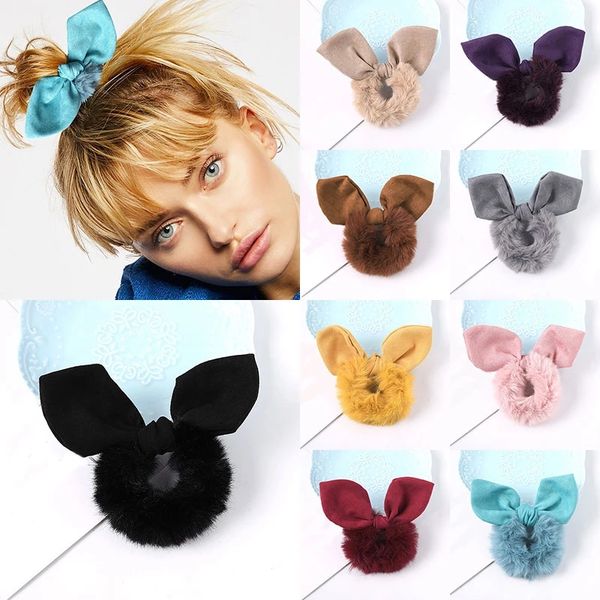 

cute cat ear faux fur scrunchie hair rope ponytail holder women girls elastic hair bands soft plush fuffly hair ties accessories, Golden;silver