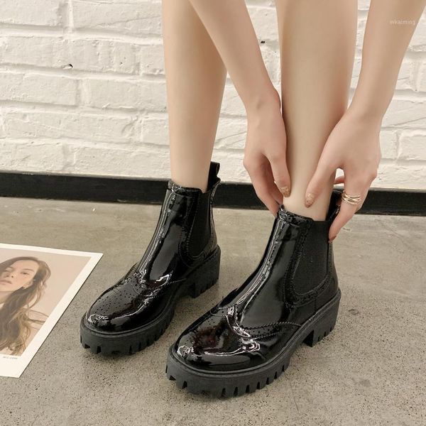 

boots shoes women's rubber round toe zipper boots-women luxury designer rain 2021 black autumn mid calf rock ladies1