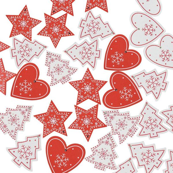 

10pcs 5см красный белый сердце звезды деревянные рождественские украшения висячие подвески xmas tree декор для дома diy wood craft новый год