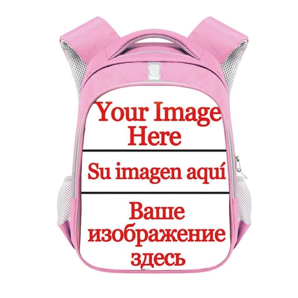 

customized your image name children school bags for girls 13 inch cartoon school backpack pink kindergarten bag 201204