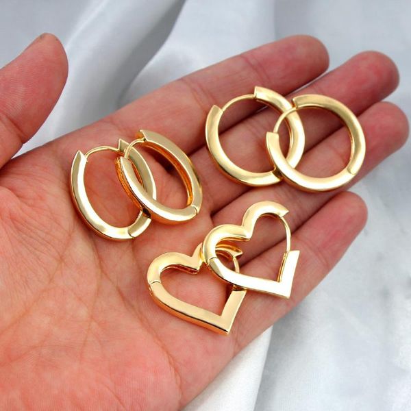 

hoop & huggie just feel gold color heart round earrings for women girls simple geometric brass 2021 fashion jewelry party gift, Golden;silver