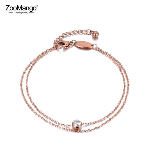 

link, chain zoomango stainless steel 2 layers & link bracelets rose gold jewelry cz crystal charm hand bracelet gift zb18178, Black
