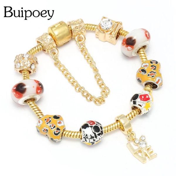 

buipoey gold love anime animal cartoon charm bracelets for women men femme original heart beads fine bracelet bangle jewelry, Golden;silver